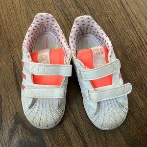 adidas Kids Shoes - White and Neon Orange